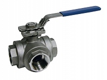 2041 03 DN010 PN63 Кран шаровый трехходовой T-тип GENEBRE, корпус-нерж. сталь AISI 316, уплотнение-PTFE,
 Tmax=180°C ВР/ВР ручка-рычаг