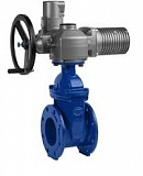 Задвижка с обрезиненным клином Zetkama 111D-300-B57, DN300, PN10, ф/ф, корпус-чугун, клин-EPDM, с электроприводом AUMA SA14.6, 380В.